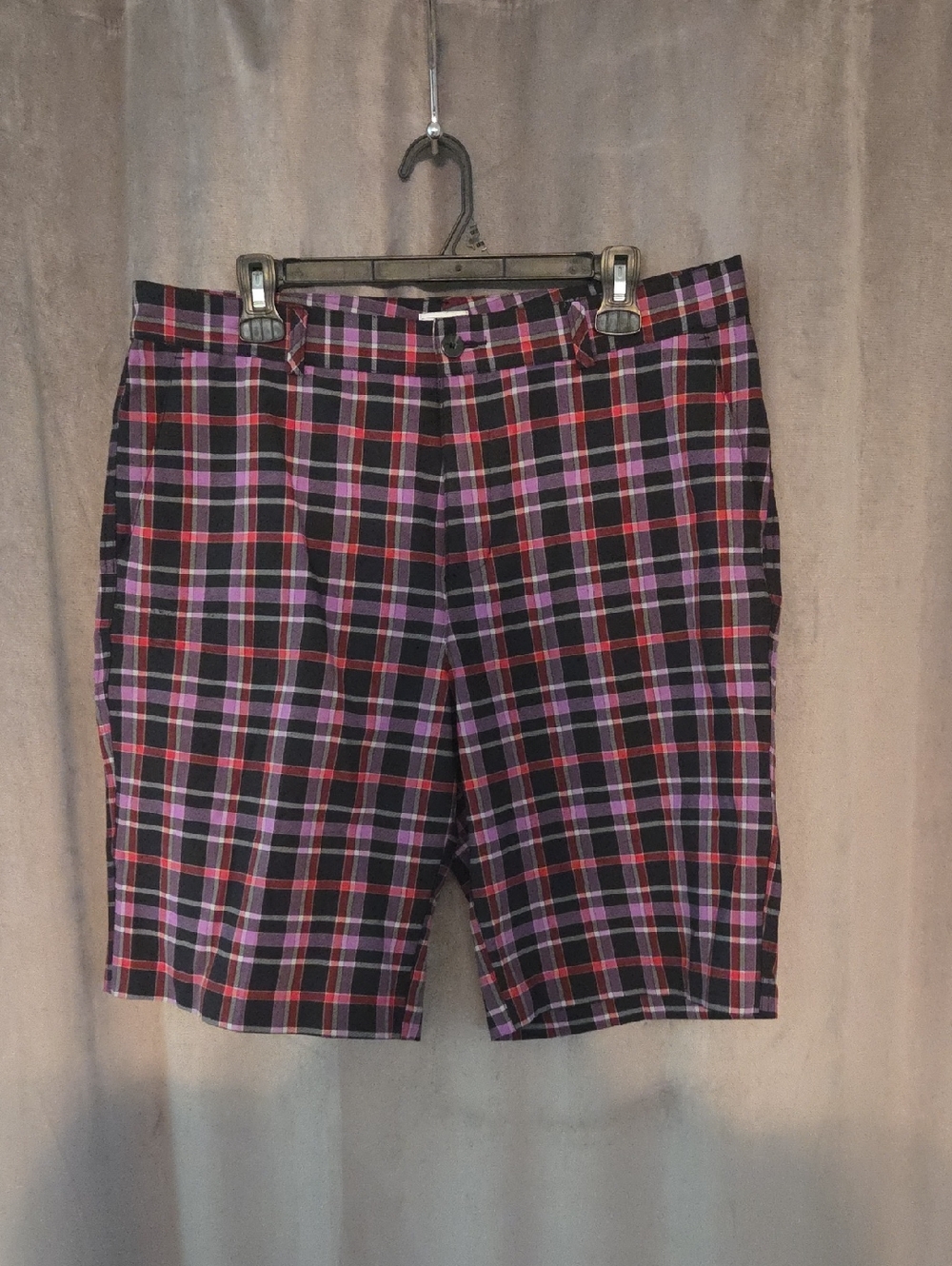 adidas Men's Black Plaid Shorts with Red & Purple Checks Size 34